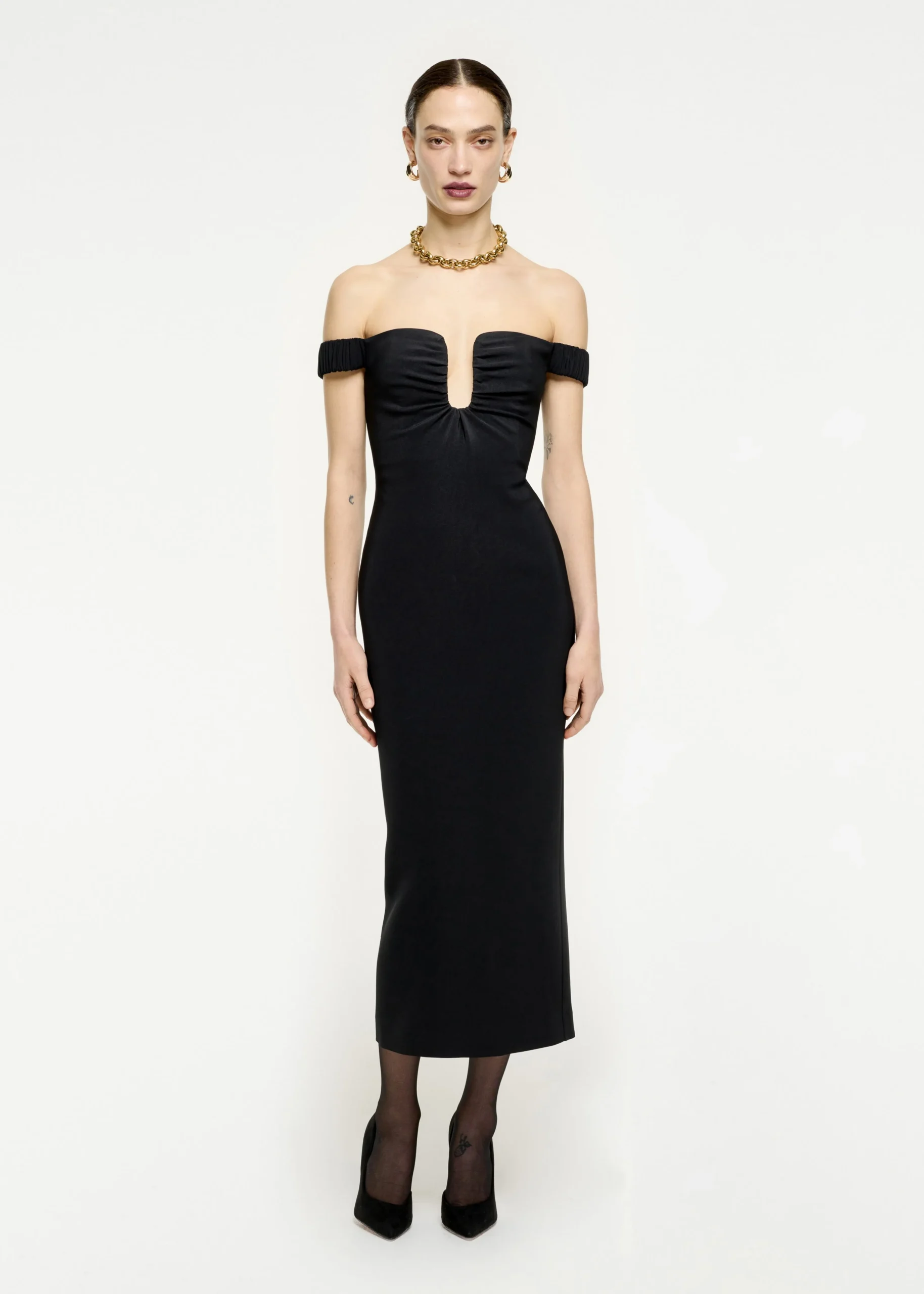 Ready To Wear|Ready To Wear Roland Mouret Off The Shoulder Stretch Cady Midi Dress Black