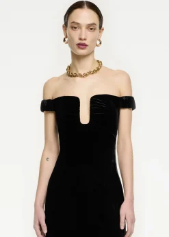 Ready To Wear|Ready To Wear Roland Mouret Off The Shoulder Velvet Maxi Dress Black