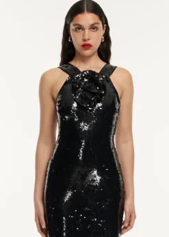 Ready To Wear Roland Mouret Sequin Flower Drape Maxi Dress