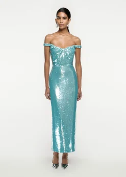 Ready To Wear|Ready To Wear Roland Mouret Sequin Midi Dress Blue