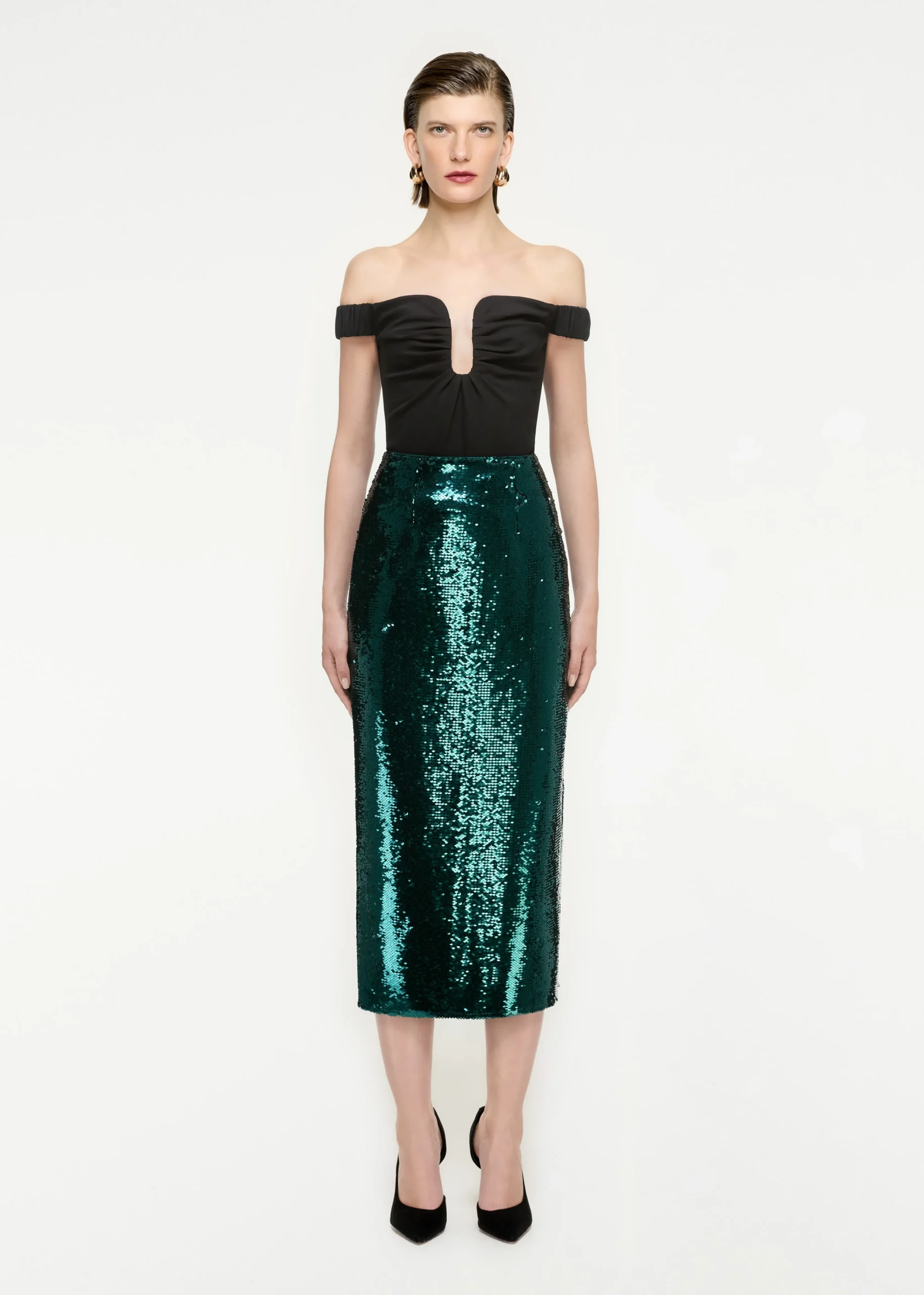 Ready To Wear|Ready To Wear Roland Mouret Sequin Midi Skirt Green