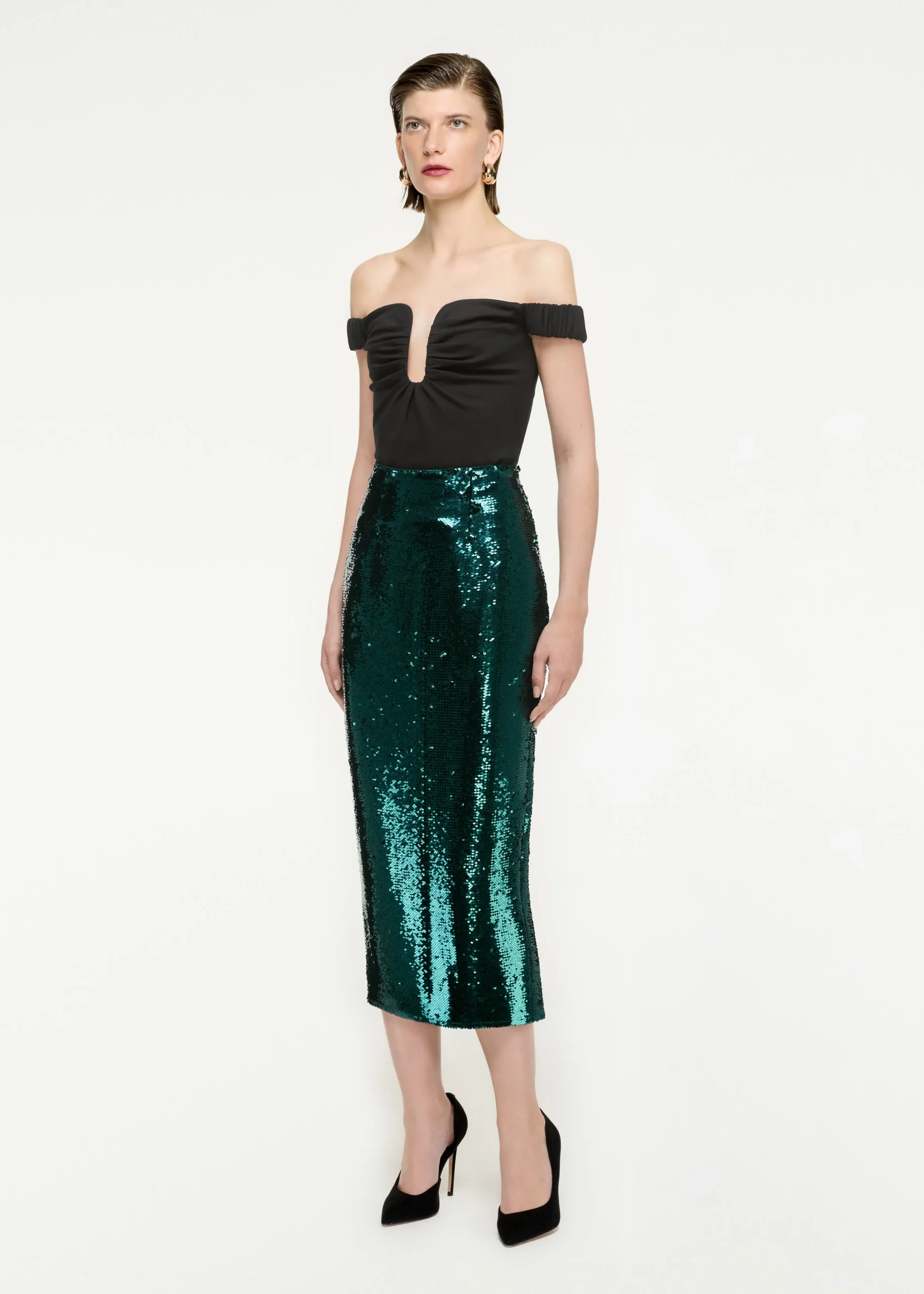 Ready To Wear|Ready To Wear Roland Mouret Sequin Midi Skirt Green