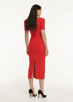 Ready To Wear|Ready To Wear Roland Mouret Short Sleeve Crepe Peplum Midi Dress Red