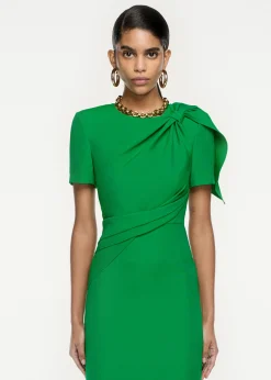 Ready To Wear Roland Mouret Short Sleeve Silk Wool knot Midi Dress Green