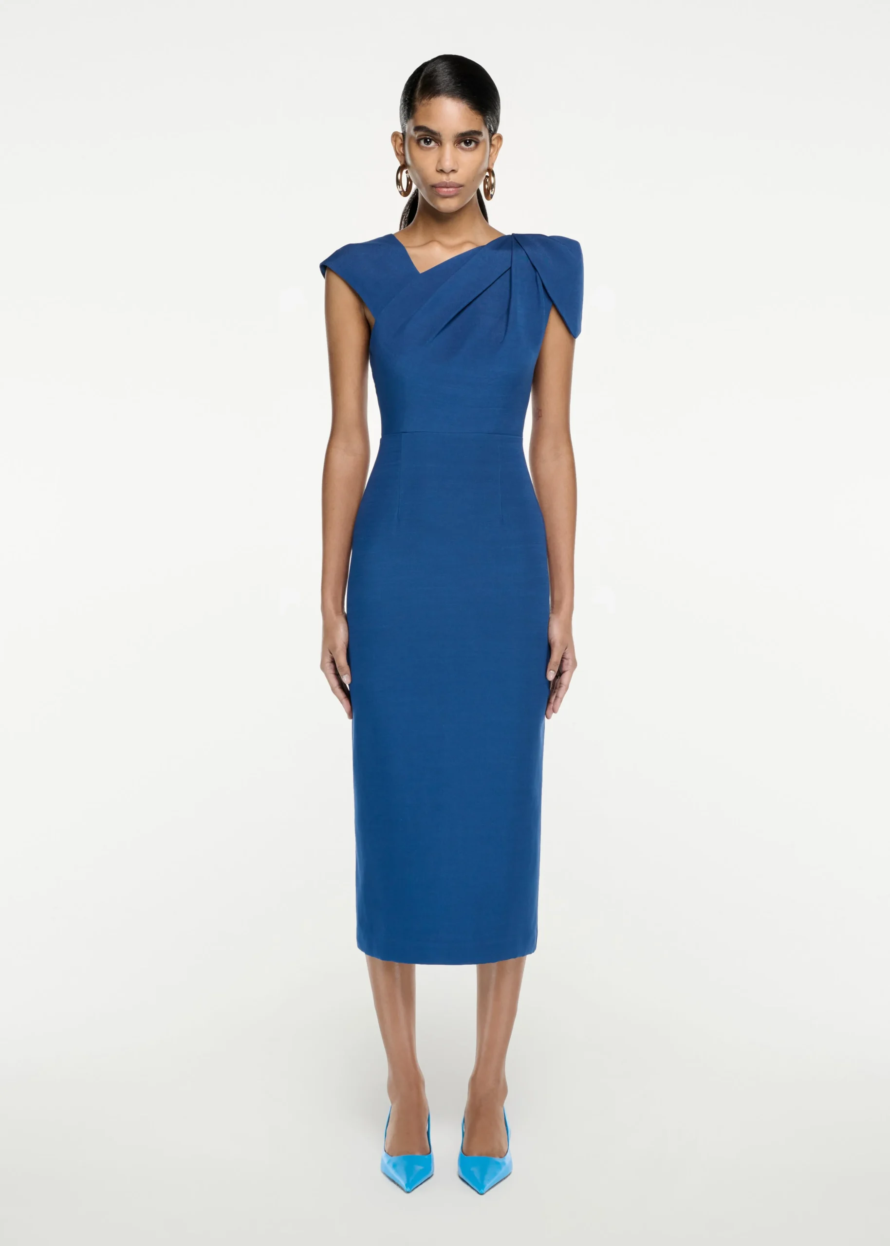 Ready To Wear|Ready To Wear Roland Mouret Short Sleeve Silk Wool Midi Dress Navy