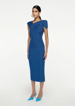 Ready To Wear|Ready To Wear Roland Mouret Short Sleeve Silk Wool Midi Dress Navy