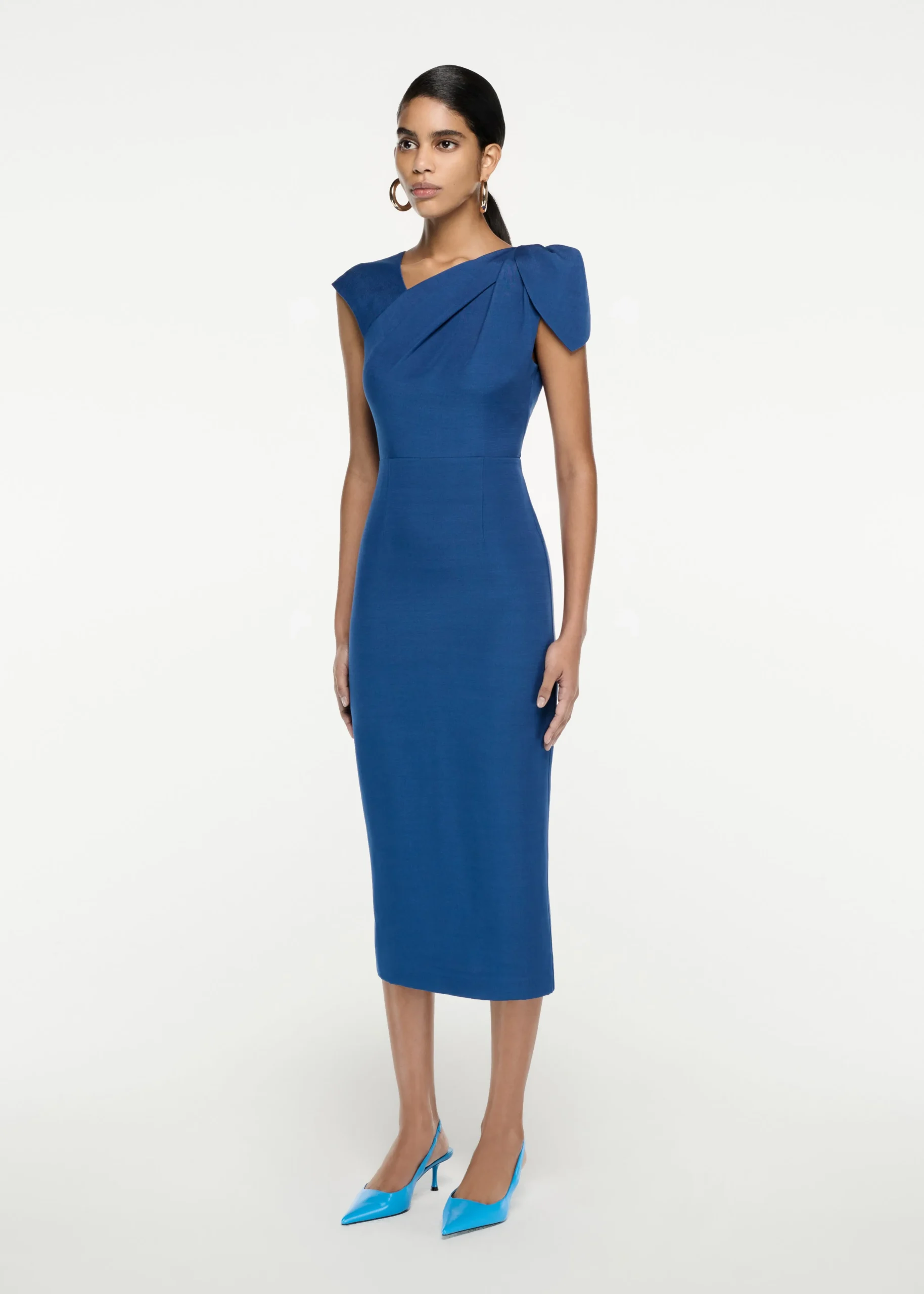 Ready To Wear|Ready To Wear Roland Mouret Short Sleeve Silk Wool Midi Dress Navy