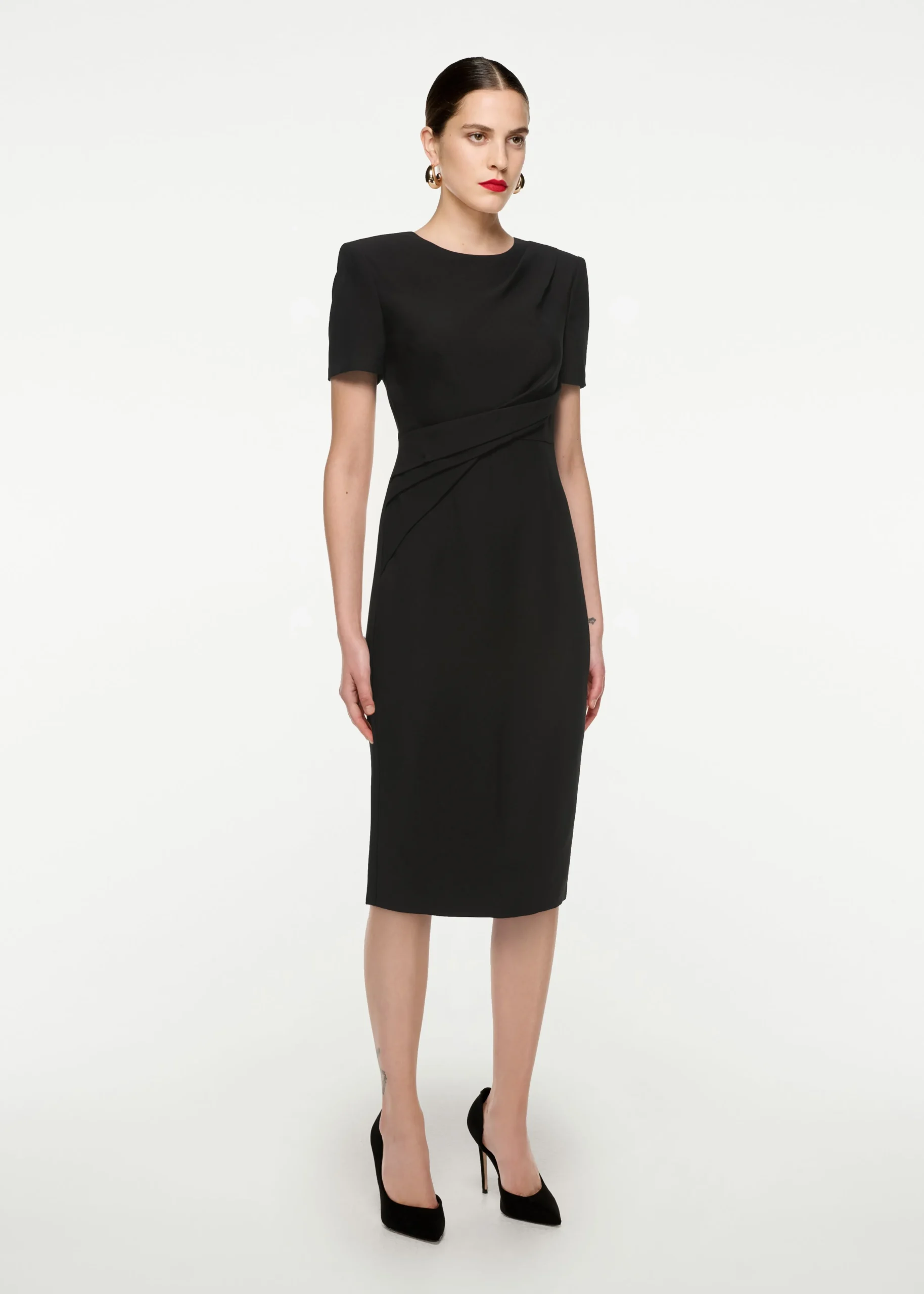 Ready To Wear|Ready To Wear Roland Mouret Short Sleeve Silk Wool Midi Dress Black