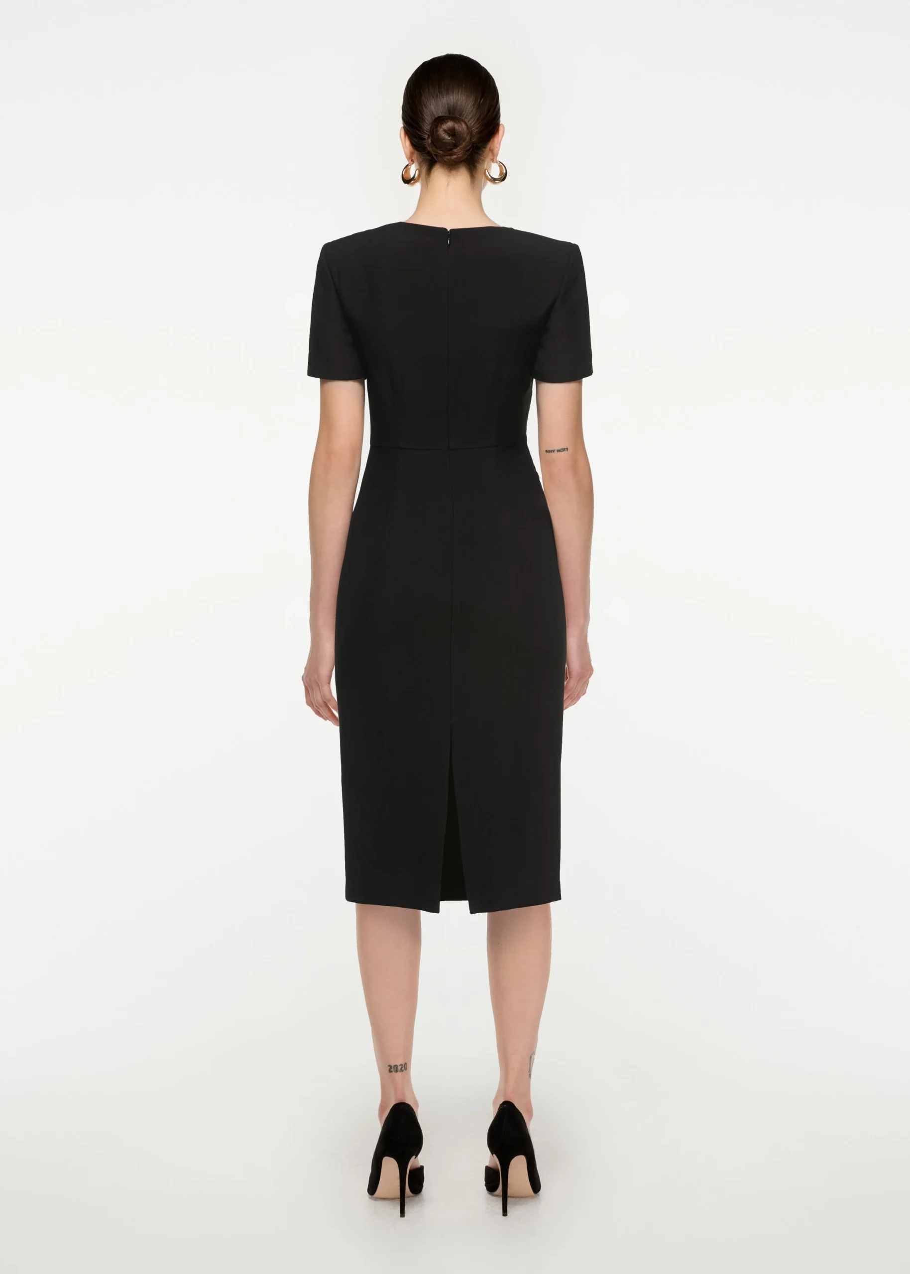 Ready To Wear|Ready To Wear Roland Mouret Short Sleeve Silk Wool Midi Dress Black