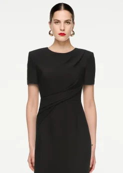 Ready To Wear|Ready To Wear Roland Mouret Short Sleeve Silk Wool Midi Dress Black