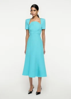 Ready To Wear|Ready To Wear Roland Mouret Short Sleeve Silk Wool Midi Dress Blue