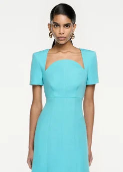 Ready To Wear|Ready To Wear Roland Mouret Short Sleeve Silk Wool Midi Dress Blue