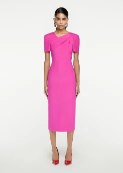 Ready To Wear|Ready To Wear Roland Mouret Short Sleeve Silk Wool Midi Dress Pink