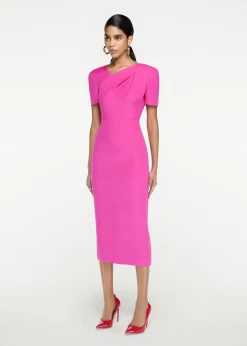 Ready To Wear|Ready To Wear Roland Mouret Short Sleeve Silk Wool Midi Dress Pink