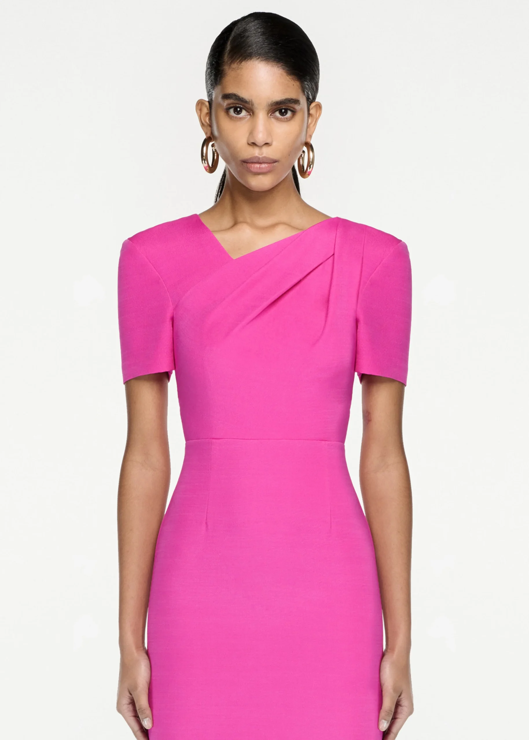 Ready To Wear|Ready To Wear Roland Mouret Short Sleeve Silk Wool Midi Dress Pink