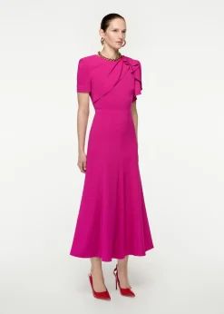 Ready To Wear|Ready To Wear Roland Mouret Short Sleeve Stretch Cady Midi Dress Pink