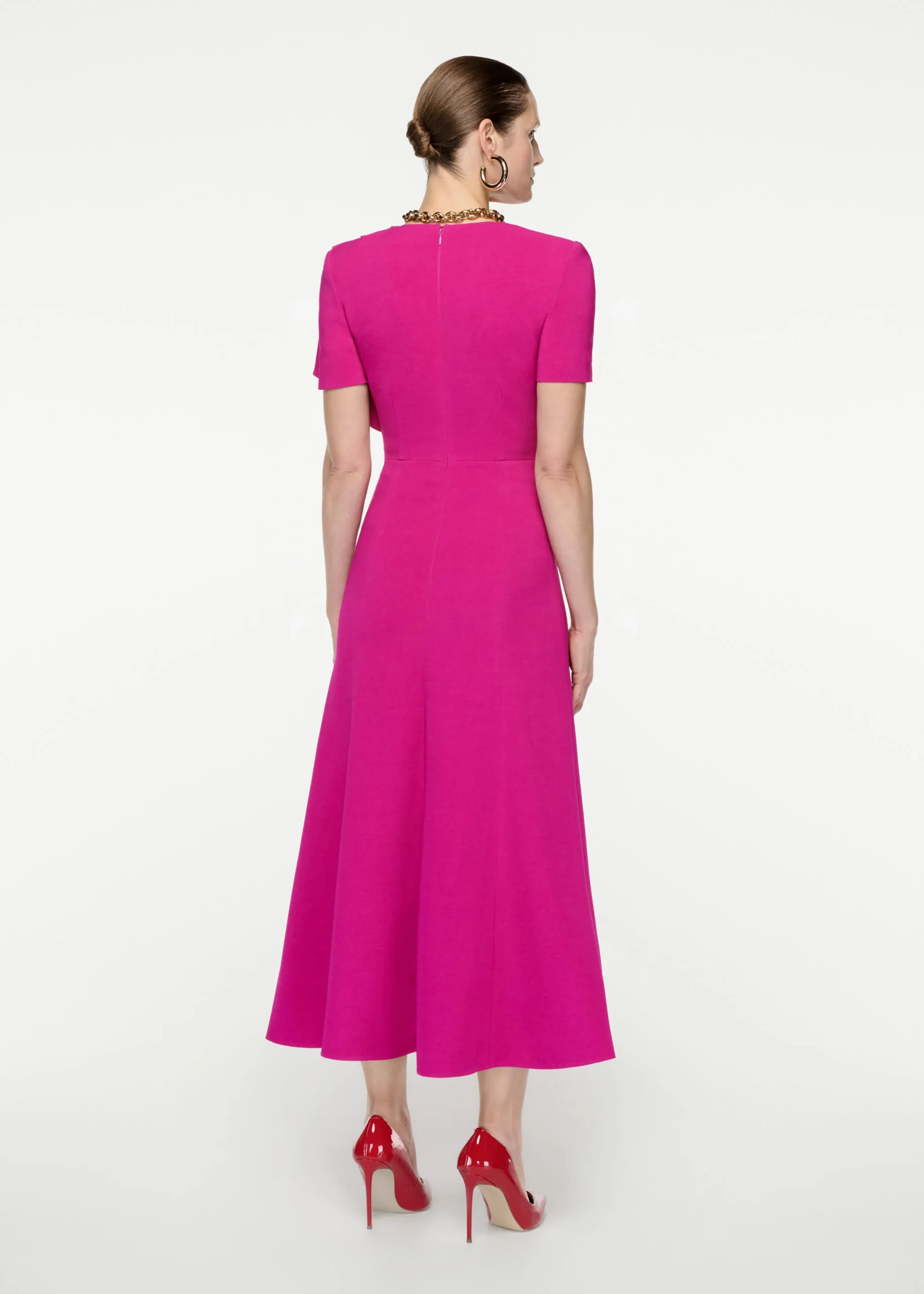 Ready To Wear|Ready To Wear Roland Mouret Short Sleeve Stretch Cady Midi Dress Pink