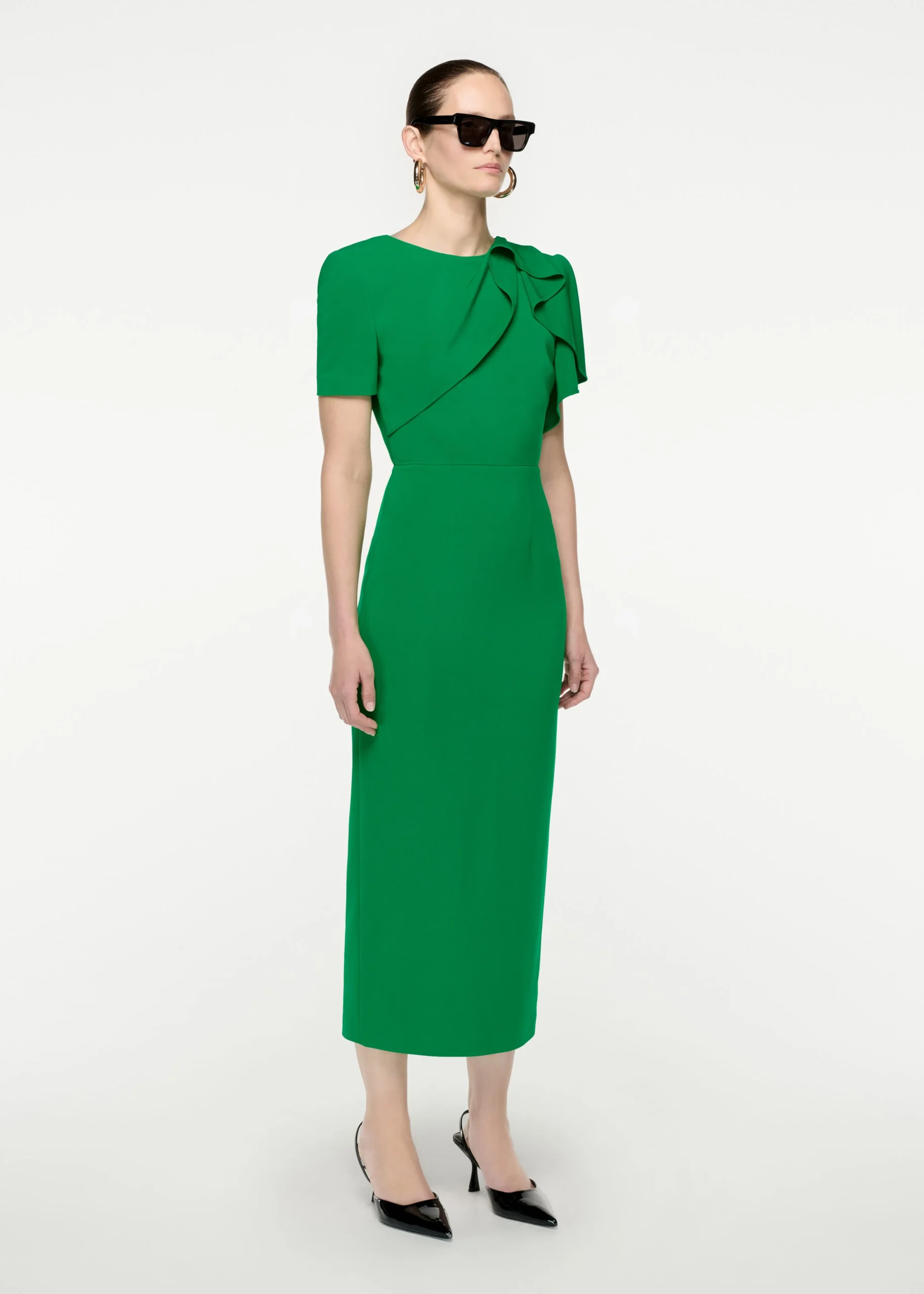 Ready To Wear Roland Mouret Short Sleeve Stretch Cady Midi Dress Green