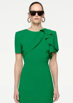 Ready To Wear Roland Mouret Short Sleeve Stretch Cady Midi Dress Green