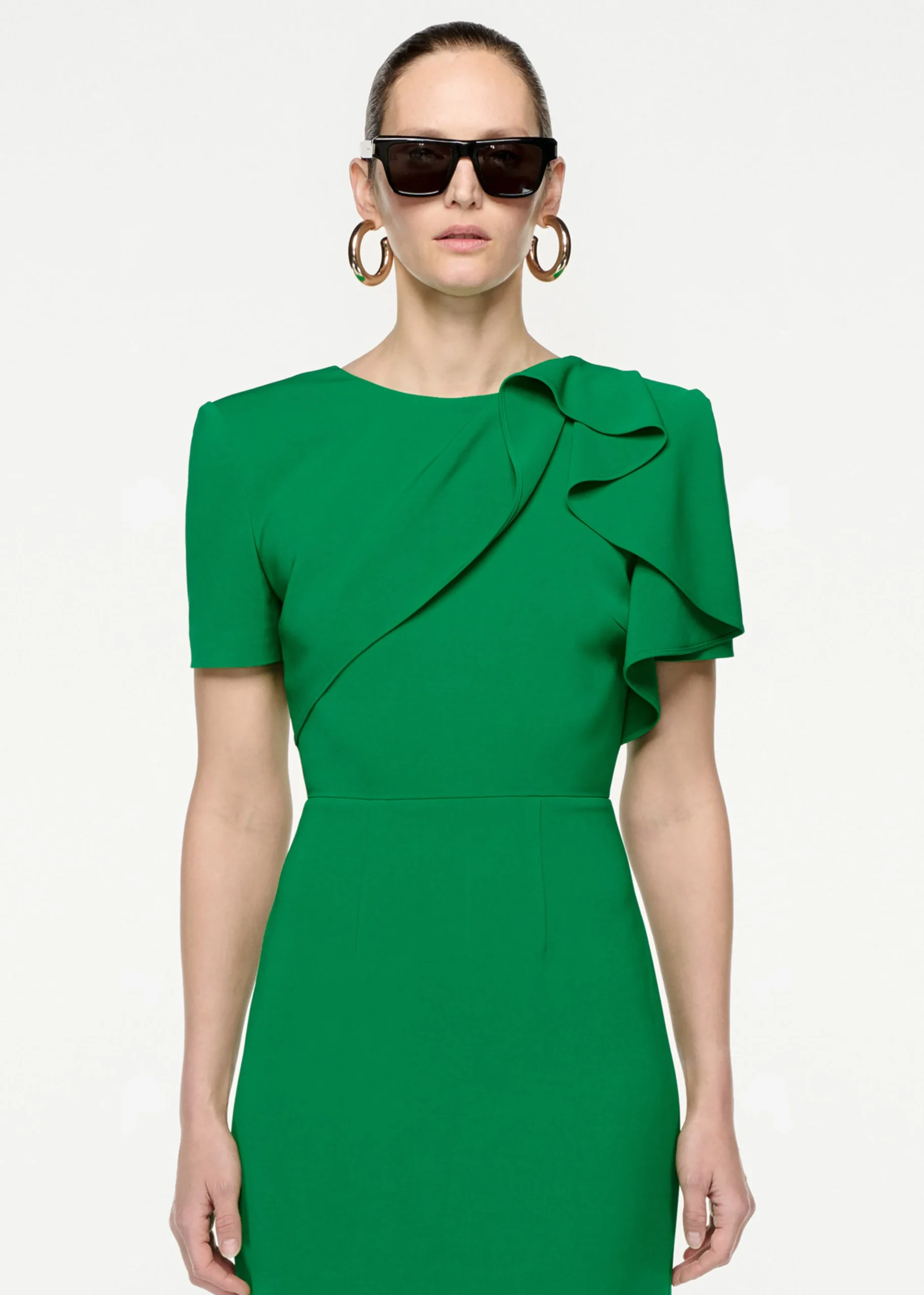 Ready To Wear Roland Mouret Short Sleeve Stretch Cady Midi Dress Green