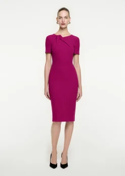 Ready To Wear|Ready To Wear Roland Mouret Short Sleeve Wool Crepe Midi Dress Purple
