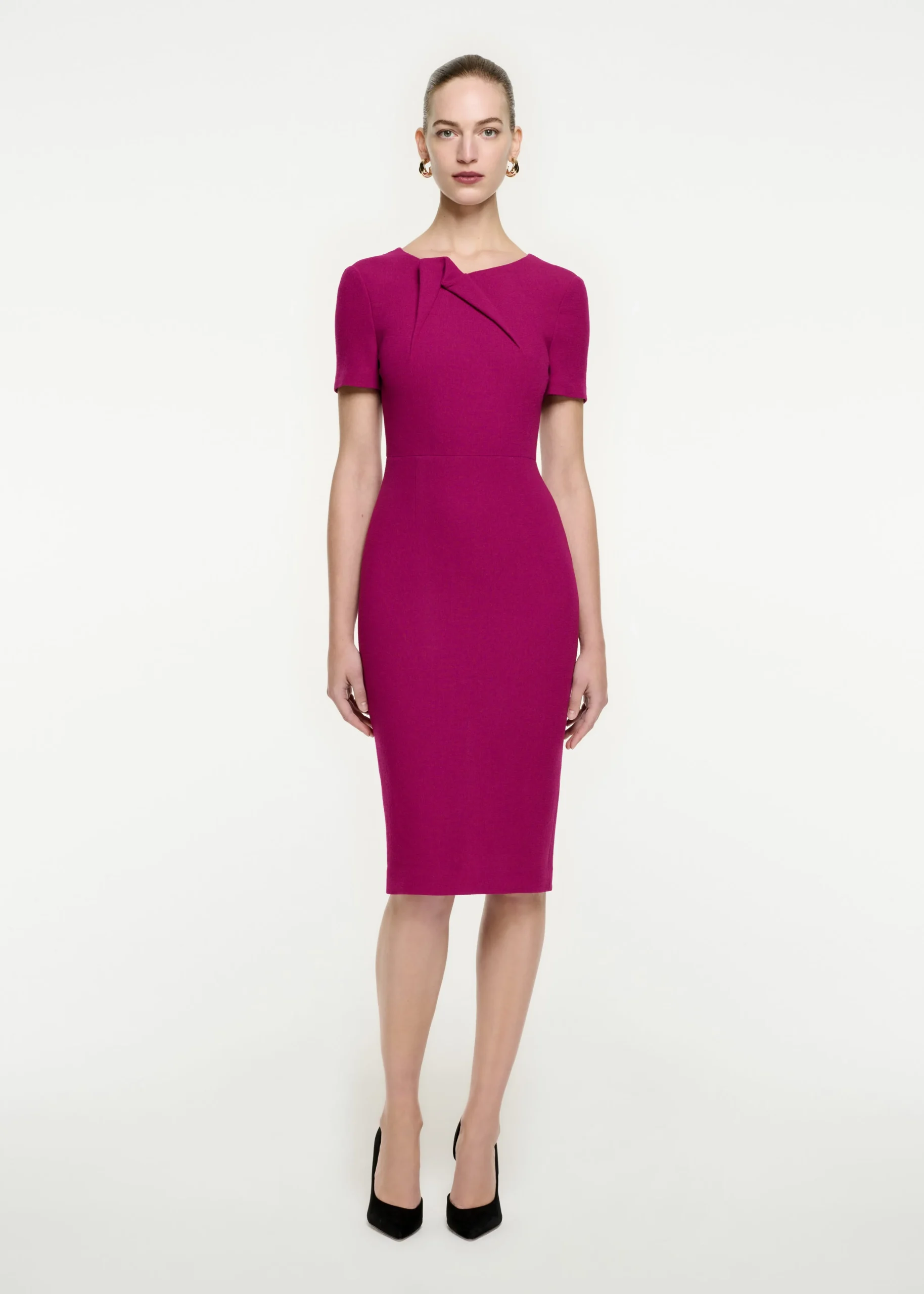 Ready To Wear|Ready To Wear Roland Mouret Short Sleeve Wool Crepe Midi Dress Purple