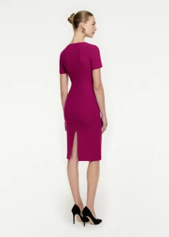 Ready To Wear|Ready To Wear Roland Mouret Short Sleeve Wool Crepe Midi Dress Purple