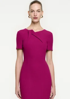 Ready To Wear|Ready To Wear Roland Mouret Short Sleeve Wool Crepe Midi Dress Purple