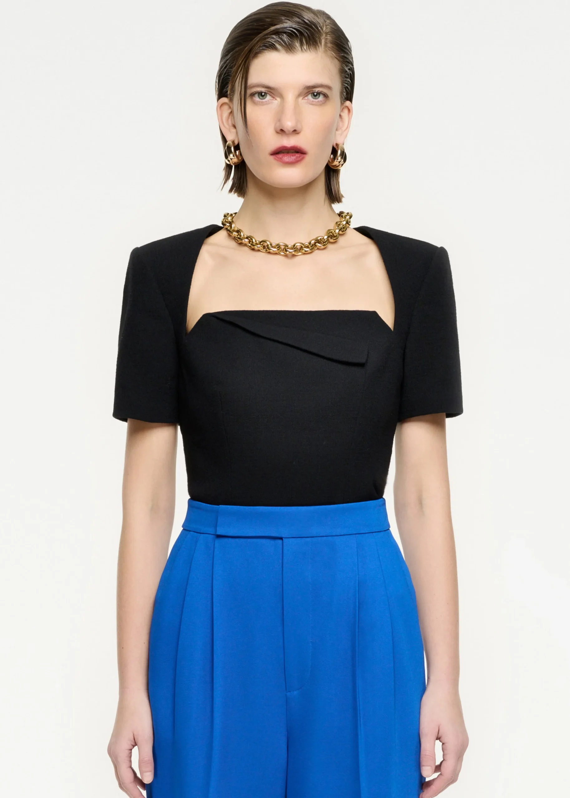 Ready To Wear|Ready To Wear Roland Mouret Short Sleeve Wool Crepe Top Black