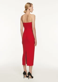 Ready To Wear|Ready To Wear Roland Mouret Strapless Drape Detail Crepe Midi Dress Red