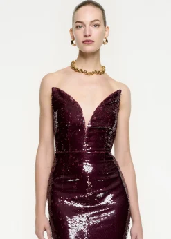 Ready To Wear|Ready To Wear Roland Mouret Strapless Sequin Midi Dress Maroon