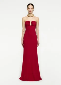 Ready To Wear|Ready To Wear Roland Mouret Strapless Stretch Cady Maxi Dress Red