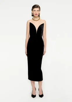 Ready To Wear|Ready To Wear Roland Mouret Strapless Velvet Midi Dress Black