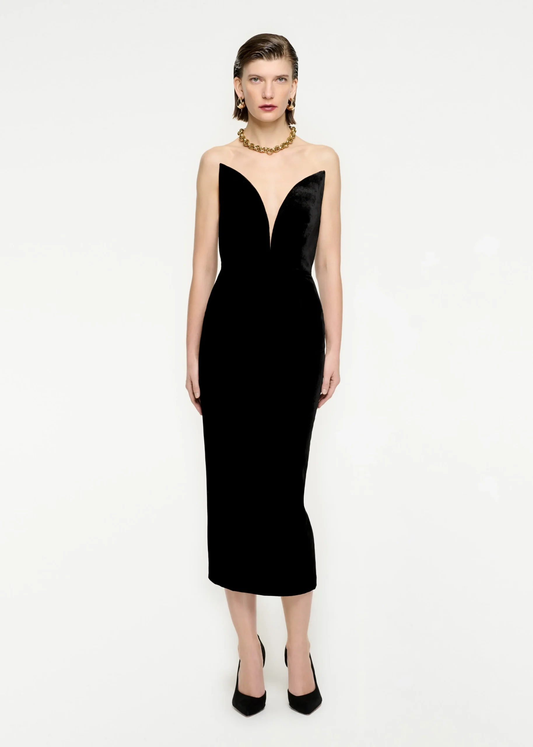 Ready To Wear|Ready To Wear Roland Mouret Strapless Velvet Midi Dress Black