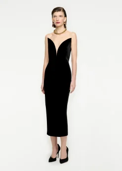 Ready To Wear|Ready To Wear Roland Mouret Strapless Velvet Midi Dress Black