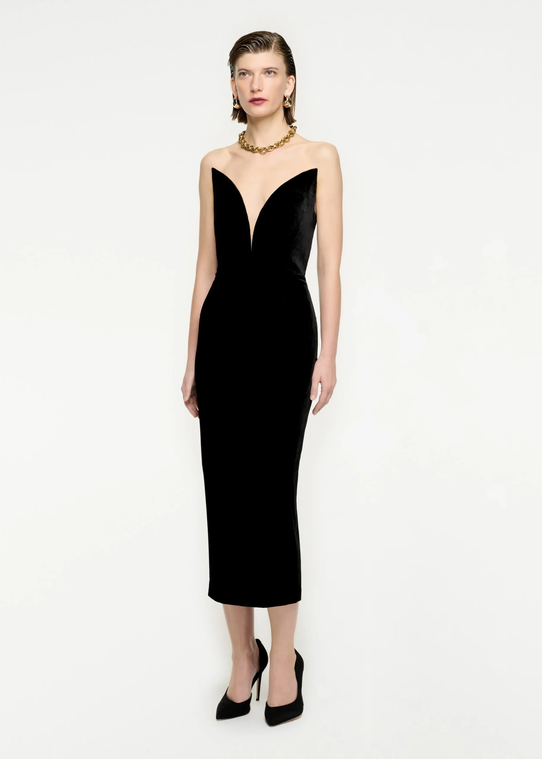 Ready To Wear|Ready To Wear Roland Mouret Strapless Velvet Midi Dress Black