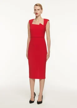 Ready To Wear|Ready To Wear Roland Mouret Wool Crepe Drape Detail Midi Dress Red