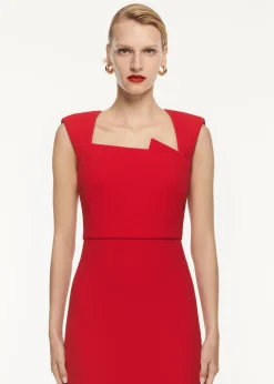 Ready To Wear|Ready To Wear Roland Mouret Wool Crepe Drape Detail Midi Dress Red