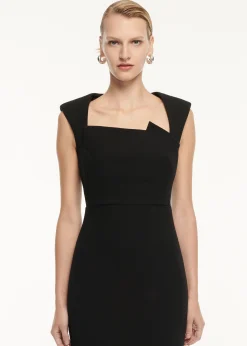 Ready To Wear|Ready To Wear Roland Mouret Wool Crepe Drape Detail Midi Dress Black